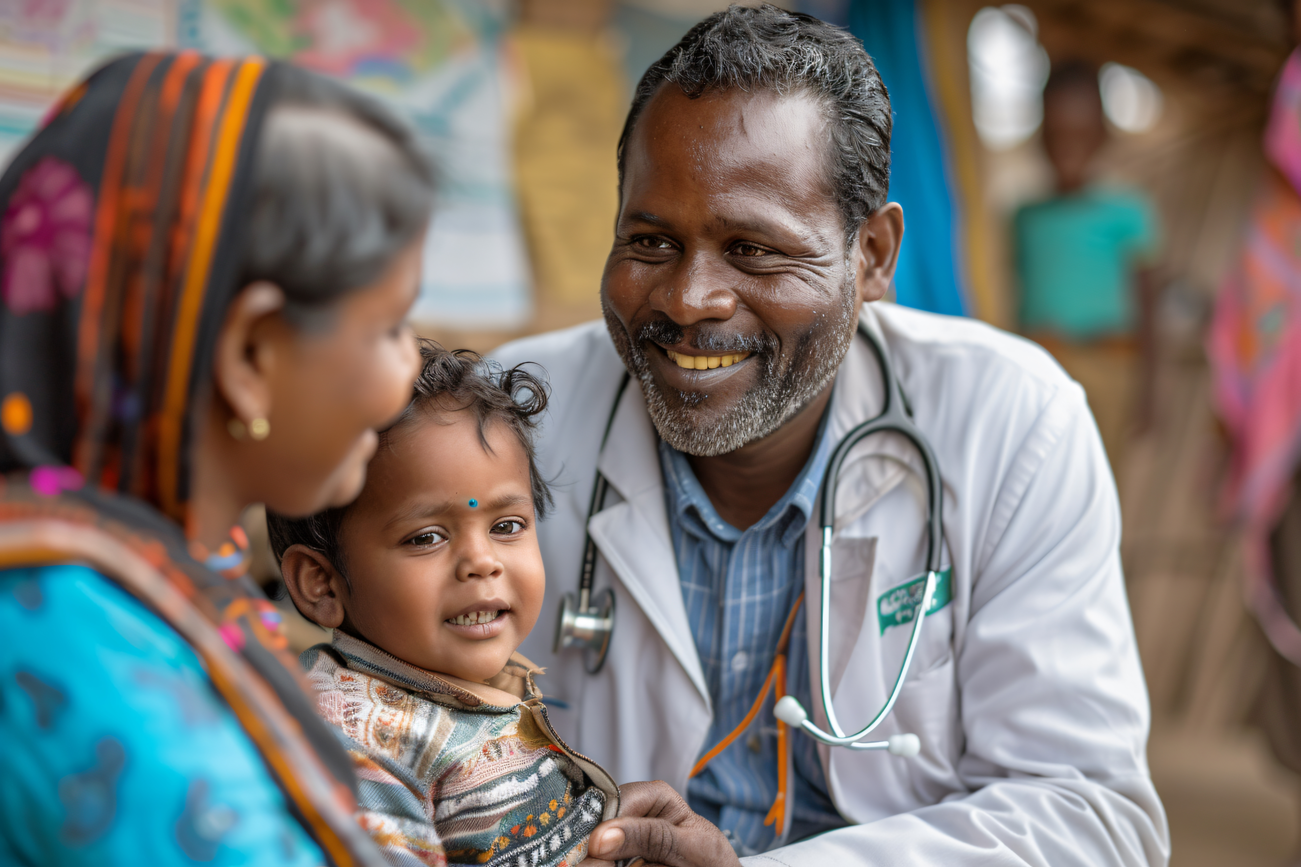 Healthcare worker examining patient in clinic setting